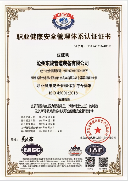 職業(yè)健康安全管理體系認證證書